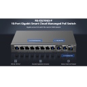 Ruijie RG-ES210GS-P | 10-Portu Gigabit Smart Cloud PoE+ Slēdzis — 6kV Pārsprieguma Aizsardzība, 20 Gbps Pārslēgšanas Jauda, Melns Dizains