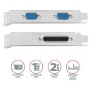 Axagon Adapter PCEA-PSN 1x paralleel DB25, 2x RS-232 DB9 250 kBd, PCIe 5 Gbit/s, CE, RoHS