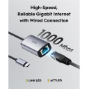 USB-C uz Gigabit Ethernet adapteris Portatīvais alumīnija Plug and Play pelēks Cudy UE10C
