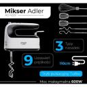 Adler k&auml;simikser AD 4229, 600 W, 9 kiirus, turbo režiim, must/valge, tarvikute kast, ballooni vispel, taina konksud