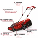 Bezvadu zāles pļāvējs RASARRO 36/38, EINHELL, 3413180, 2x4 Ah akumulatori, 38 cm griešanas platums, 450 m² zālienam