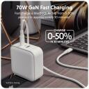 Hyper HyperJuice 70W USB-C GaN ceļojuma lādētājs HJ1003WHWWGL, 70W, 2xUSB-C, 1xUSB-A, balts