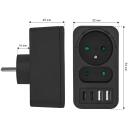 Maclean muciņa x2 + 4xUSB, MCE249 F/B, 100-240VAC, 50-60Hz, 2xUSB-A, 2xUSB-C PD 20W, 1x16A, 1x6A, melna