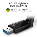 AC1300 Высокопроизводительный Двухдиапазонный USB Адаптер, TP-Link, Archer T3U Plus, 867 Мбит/с, 400 Мбит/с, 20dBm (5 GHz), 18dBm (2.4 GHz), FCC, CE, RoHS