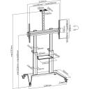 Digitus Stends DA-90452, 70-120", 140 kg, 2 plaukti, 4 ratiņi, VESA 1000x600, matēts melns
