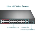 24-Port 10/100Mbps + 2-Port Gigabit Nevaldomas PoE+ Jungiklis, TP-Link, TL-SL1226P, 24&times; PoE+ 10/100 Mbps, 2&times; 10/100/1000 Mbps, 2&times; Combo Gigabit SFP Slots