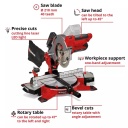 Bezvadu leņķa zāģis TE-MS 18/210 Li-Solo, EINHELL, 4300890, 210 mm zāģa asmens, 3000 apgr./min, precīzi leņķu griezumi