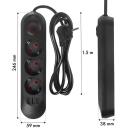 Maclean pagarinātājs MCE394 B, 2500W, 1.5m, 3x F, 3x USB A, melns, apgaismojums, slēdzis