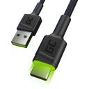 Green Cell KABGC06 USB kabelis, 1.2 m, USB A uz USB C, 480 Mbit/s, melns, zaļ&scaron; apgaismojums, 1 gab.