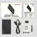 Axagon HDD korpusas EE25-GTR 2,5" USB-C juodas, 10 Gb/s, 0,6 m laidas, įtraukti priedai