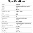 Vention USB optinė pelė KTABG, 1200DPI, 3 mygtukai, 1.5m laidas, universalus, juoda