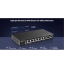 Ruijie RG-EG310GH-P-E | 10 Gigabit Prievadų Maršrutizatorius — 8 PoE Išėjimai, 4 WAN Prievadai, iki 350 Vartotojų, 1.5 Gbps, 64 VPN Tuneliai, Juodas Dizainas