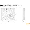 Be Quiet Корпусный вентилятор Pure Wings 3 120mm PWM высокой скорости BL111, 2100 RPM, 101.2 m&sup3;/h, 2.41 mmH2O, белый