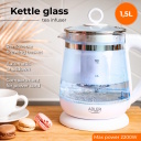 Elektriline veekeetja 2200 W 1.5 L klaasist ja roostevabast terasest korpus 360° pöörleva alusega valge AD1299 Adler