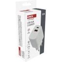 Emos Универсальное USB настенное зарядное устройство GaN V02G20, 20 Вт, 100-240 В, 2xUSB, быстрая зарядка, защита от перегрузки