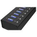 Raidsonic USB centrmezgls IB-AC6110, 10x USB 3.0, AC 120/230 V, melns, alumīnija korpuss, Plug & Play