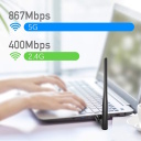 AirMax AC1300 Divu Joslu WiFi USB Adapteris USB 3.0 Antena Augsta Ienesība Melns Cudy WU1400