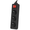 Lanberg pikendus PS1-03E-0150-BK, 1.5 m, 3 x CEE 7/5, 2500 W, 10 A, must
