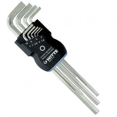 Комплект шестигранных длинных ключей CR-V, никелированные, (9шт.) WITTE