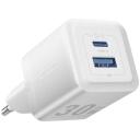 Vention laadija FEQW0-EU 30W PD kiire laadimine, 2 USB porti, AC, valge, GaN tehnoloogia