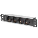 Digitus pikendus DN-95418, 4xSchuko, 2m, 16A, alumiinium, ilma l&uuml;litita, 1U, rack-montaaž
