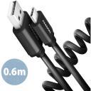 Axagon USB-C kuni USB-A kaabel BUCM-AM10TB 0.6m, 1 USB-C, 1 USB 2.0, must, 3A, punutud