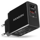 Axagon įkroviklis ACU-QS24 24W, 2x USB QC3.0, 5V-1.2A, 100-240V, juodas, energijos apsauga