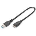 Digitus USB kaabel AK-300117-003-S, 0,25m, USB A isane, USB Micro-B isane, must, UL2725, topeltvarjestus, CU, nikli, AWG 28