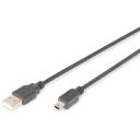Digitus Savienojuma kabelis, 1.8 m, AK-300108-018-S, USB Type A uz USB Mini B, 1.8 m, melns, veidots, USB kabelis