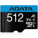 Adata atminties kortelė microSDXC AUSDX512GUICL10A1-RA1 512GB, skaitymo greitis 100MB/s, ra&scaron;ymo greitis 25MB/s, UHS-I, Class 10