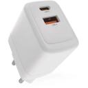 Emos Универсальное USB настенное зарядное устройство GaN V02G20, 20 Вт, 100-240 В, 2xUSB, быстрая зарядка, защита от перегрузки