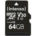 Intenso atminties kortelė MicroSDXC 3433490 64 GB, skaitymo greitis 100 MB/s, ra&scaron;ymo greitis 45 MB/s, UHS 3, V30, adapteris