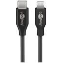 Goobay Lightning USB-C uzlādes un sinhronizācijas kabelis 39445, 1m, melns, 87W uzlāde, apaļ&scaron;, aizsardzība pret salocī&scaron;anu