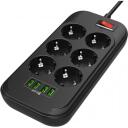 Colorway Toitepistik CW-CHE64B, 17W, 10A, 250V, 6 euro pistikut, 4xUSB, 2m vaskkaabel, laste kaitse