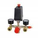 Gaisa kompresora spiediena regulators ar slēdzi, 2 ātrās savienojuma, 2 spiediena mērītāji, 230V, 3/4", AW10210, AWTOOLS