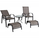 Комплект садовой мебели DAKOTA стол, 2 стула с регулируемой спинкой и 2 подножками, сиденье: серый текстиль, черный 19373 HOME4YOU