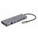 Gembird USB-C į HDMI/USB 5-in-1 adapteris A-CM-COMBO5-05, 1 HDMI, 1 RJ45, 3 USB 3.1, 1 kortelių skaitytuvas