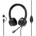 Port Connect Ērta biroja austiņas 901605, 20-20kHz, 32&Omega;, Iebūvēts mikrofons, Vadu savienojums, Melna