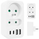 Maclean sadalītājs MCE249 F/W, 100-240VAC, 50-60Hz, 2x kontaktligzda, 2xUSB-A, 2xUSB-C PD 20W, 6A, 16A, balts