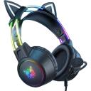 Onikuma žaidimų ausinės X15 PRO Cat Black, 50mm, 15&Omega;, 102dB, 2m, USB + 3.5mm, ergonomi&scaron;kos, RGB ap&scaron;vietimas