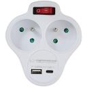 Esperanza sadalītājs ELK311W, 130g, 2 AC izejas, 1 USB 2.0, 3680W, 16A, 220-240V, 50Hz, balts