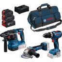 Bosch smūginis gręžtuvas 0615A500AH, 18V, 3x5Ah akumuliatorius, įkroviklis, 3 ma&scaron;inos, krep&scaron;ys