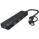 Natec USB-C 3.0 keskpunkt MAYFLY NHU-2023, 4 USB 3.0 porti, 5000 Mbit/s, 0.15 m kaabel, must