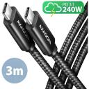 Axagon USB-C į USB-C kabelis BUCM2-CM30AB 3m 240W 5A juodas, 2 jungtys