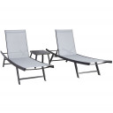 Dārza mēbeļu komplekts ARIO galdiņš un 2 sauļošanās krēsli, tērauda rāmis, pelēks 13234 HOME4YOU