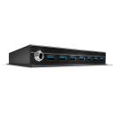Lindy USB keskjaam 43128, 7 USB 3.0 porti, 1 USB 3.0 t&uuml;&uuml;p B, 0.8m USB A-B kaabel, toiteadapter
