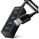 Axagon USB centras HUE-M1AL 4x USB-A 5Gb/s, 1x USB-A 120 cm, aliuminis, Hot Plug, Plug and Play, 1.5A/5V