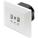 Digitus viedā kontakligzda DA-70618, 5V 3.1A, 2x USB A, 1x USB-C, pārslodzes aizsardzība, īssavienojuma aizsardzība