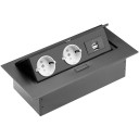 Stalo lizdas, 2x schuko, 2xUSB, juodas; AE-PBU02GS-20 GTV