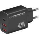 Esperanza Lādētājs EZC106K, 42W, melns, 50-60Hz, 100-240V, 1xUSB Type-C, 2xUSB Type A, Power Delivery, pārkar&scaron;anas aizsardzība